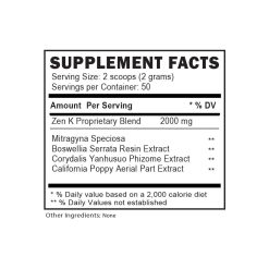 Zen K Kratom Powder Tub Supplement Facts